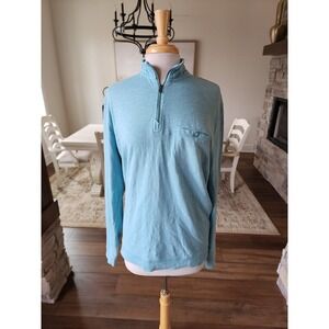 Johnnie O Pullover 1/4 zip with‎ Pocket 100% Cotton teal Green Medium